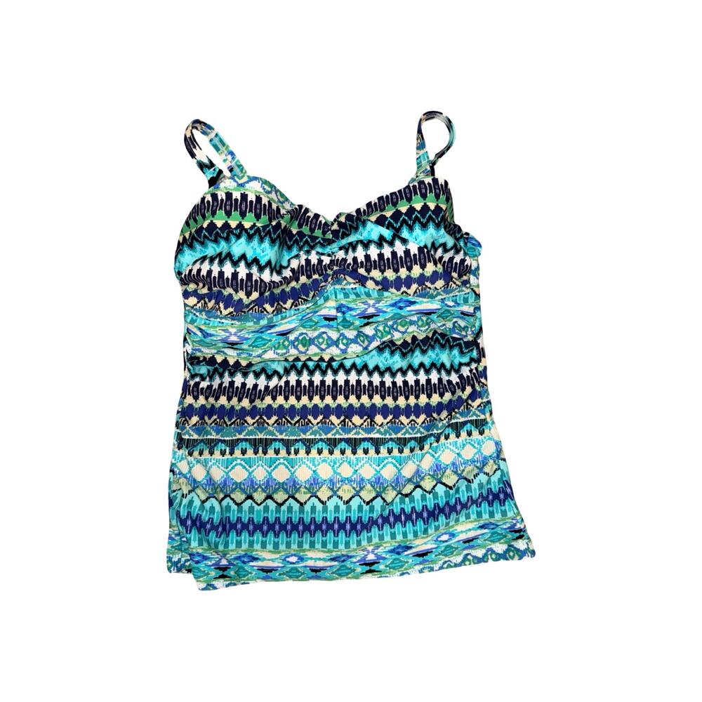 Profile by Gottex Blue Green Geometric‎ Tankini Top 38D